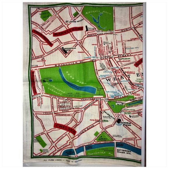 ULSTER Visitor’s London Map Souvenir Irish Linen Tea Towel Mid-Century Vintage - Picture 3 of 8